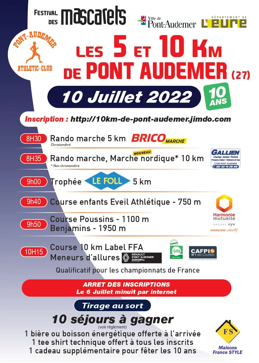 5 et 10 km de Pont-Audemer 2024 Inscription Résultats