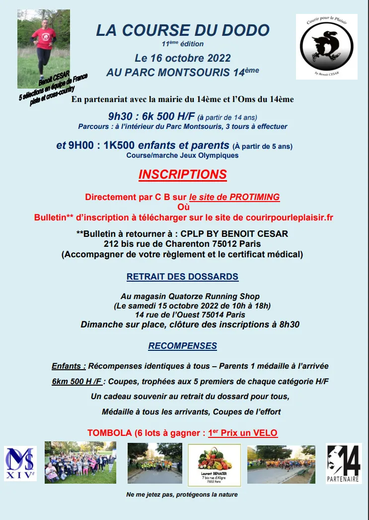 La Course du Dodo 6 km 500 au Parc Montsouris 14ème 2025 Inscription Résultats