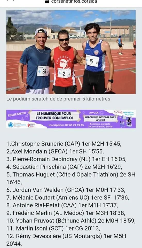 5 km 1/2 finale Corse 2024 Inscription Résultats