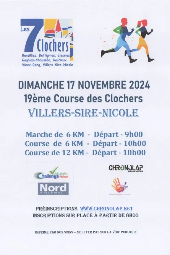 La course des 7 Clochers – Villers Sire Nicole 2024 Inscription Résultats