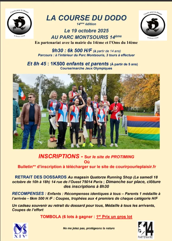 La Course du Dodo 6 km 500 au Parc Montsouris 14ème 2025 Inscription Résultats