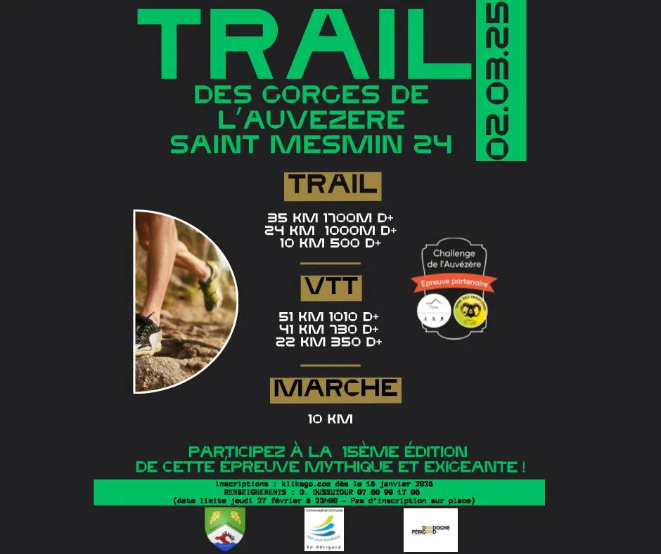 Trail des Gorges de l’Auvézère 2026 Inscription Résultats