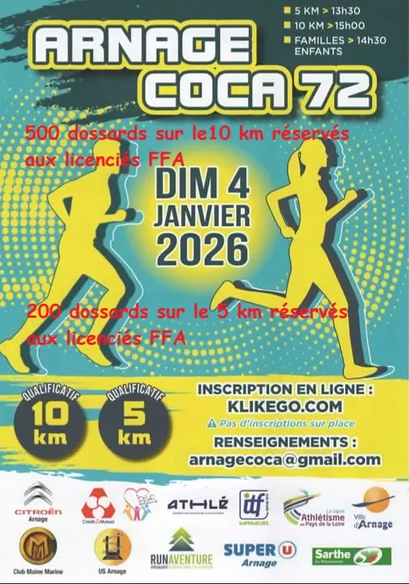 Corrida d&rsquo;Arnage 2026 Inscription Résultats