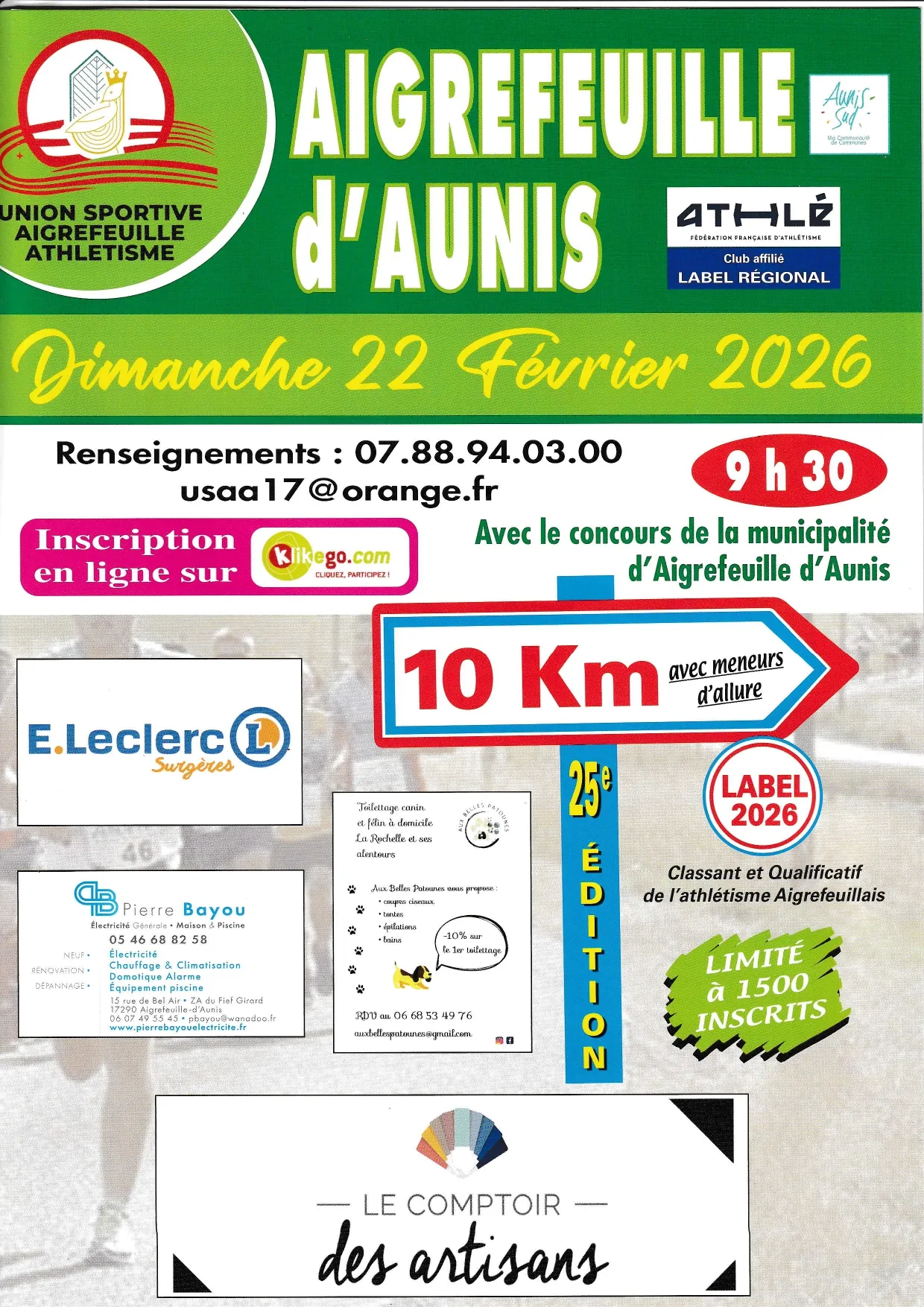 10 km de l&rsquo;Athlètisme Aigrefeuillais 2026 Inscription Résultats
