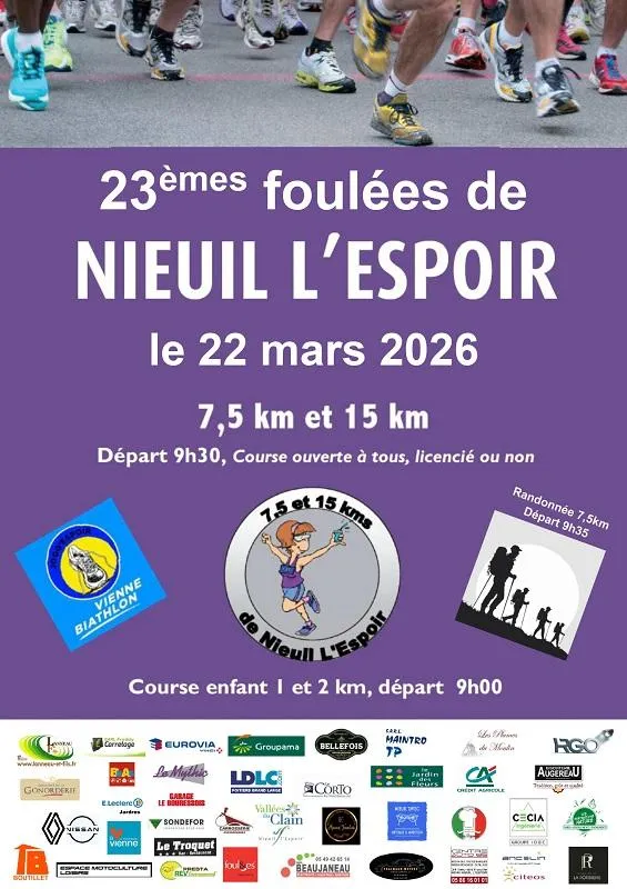 Foulées de Nieuil l&rsquo;Espoir 2026 Inscription Résultats