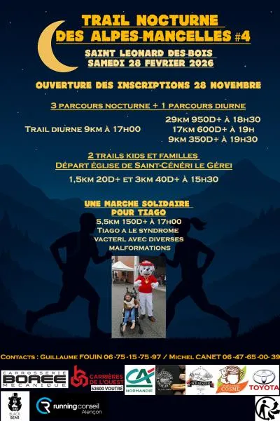 Trail nocturne des Alpes Mancelles 2026 Inscription Résultats