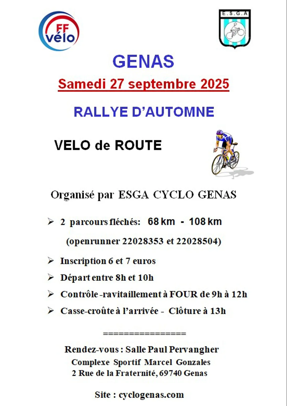 Rallye d&rsquo;Automne de Genas 2026 Guide Inscription Résultats