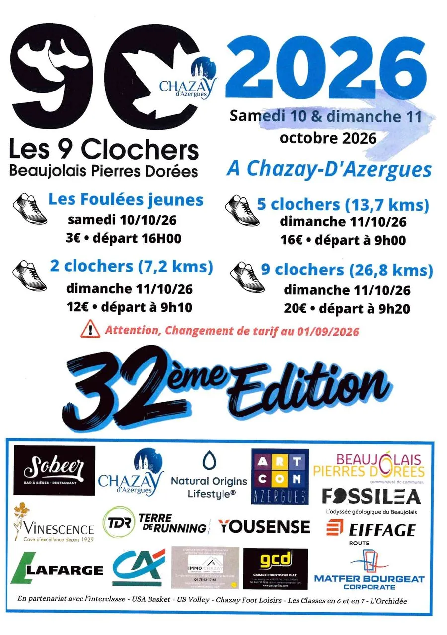 Les 9 clochers en Beaujolais 2026 Inscription Résultats