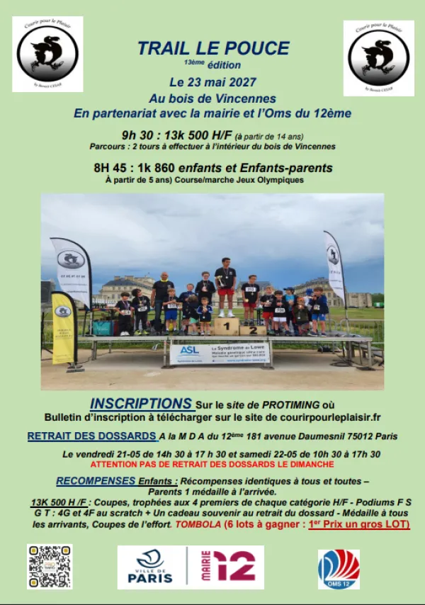 Trail le Pouce au bois de Vincennes 2027 Guide Inscription Résultats